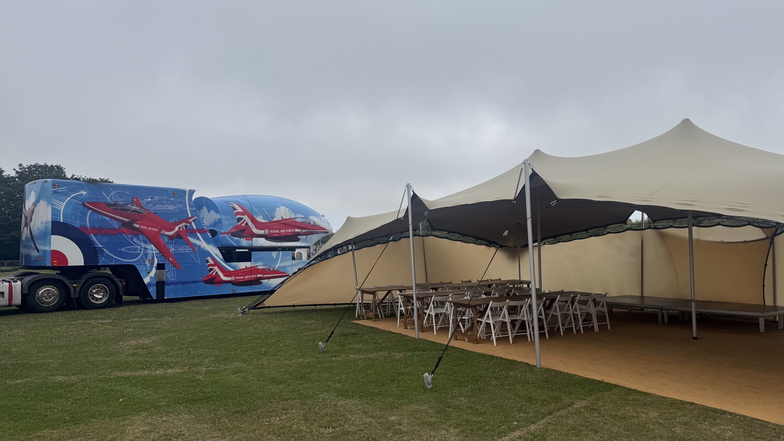 Stretch tent installed in a garden